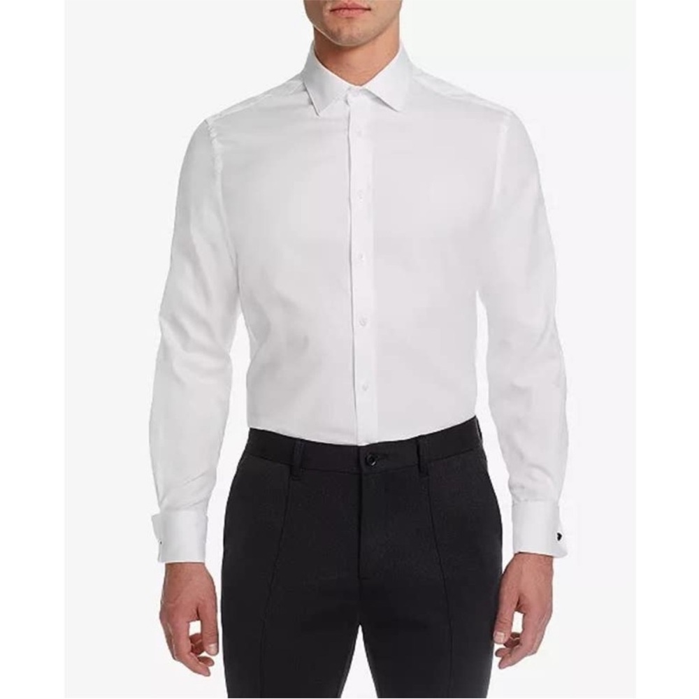 Michelsons studio London WHITE dress shirt slim fit no iron 4 way stretch XL men